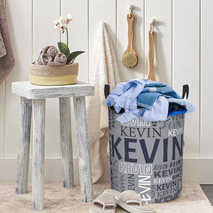 Custom Name Laundry Hamper, Personalized Dirty Clothes Hamper with Name for Bathroom Bedrooms Clothes Storage Organizer, Personalized Gifts for Boys Girls Men Women