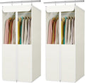 Univivi Garment Bags for Hanging Clothes, 2 Pack Large Clothes Storage Bags Closet Organizer with Clear Window, Premium Hanging Garment Storage Bag for Suits, Coats, Dresses, 40" (Beige)