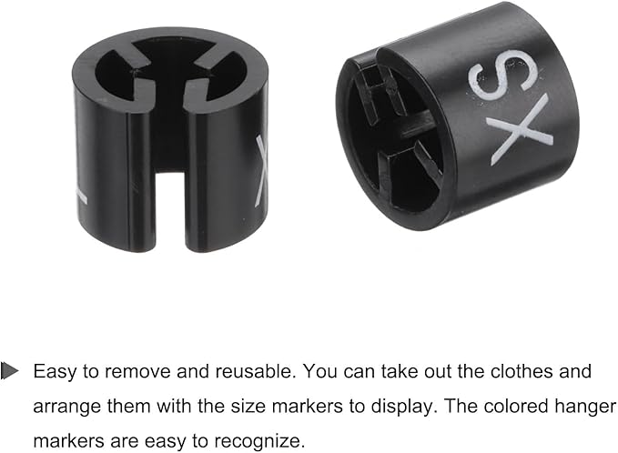 MECCANIXITY Clothes Hanger Marker XXS/XS/S/M/L/XL/2XL/3XL Size Tag Fit 3mm Rod Black for Garment Clothing Color Coding, 400Pcs