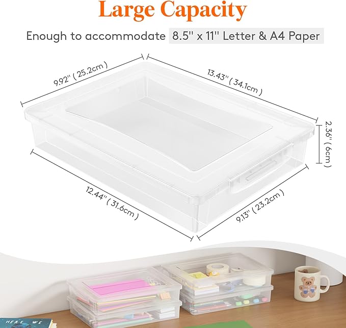 Lifewit 2 Pack Paper Organizer Storage, 32 x 23 cm/12x9 Multi-Purpose Plastic File Box with Latching Lids, Containers for A4, 8.5" x 11" Letter, Scrapbook, Document, Magazine, Art Supplies, Clear