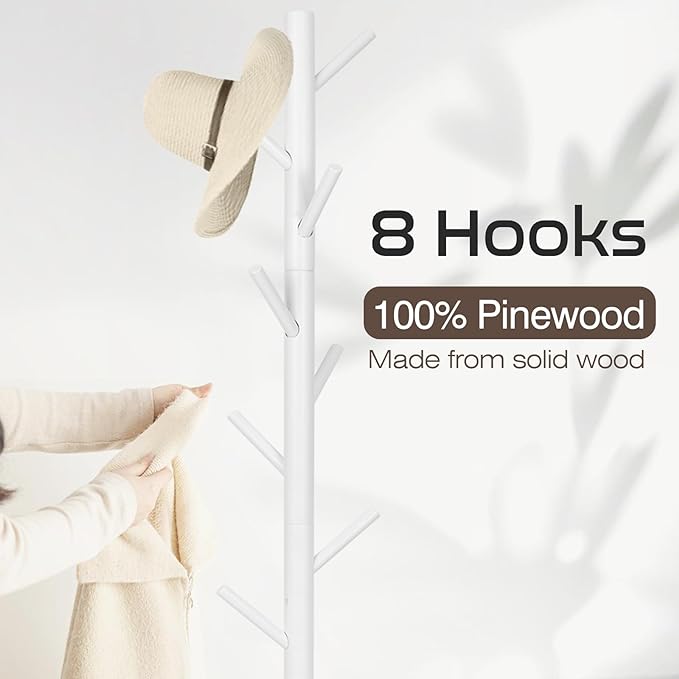 2 PCS Coat Rack, Freestanding Coat Rack with 8 Hooks and 3 Adjustable Size Tree Coat Racks for Bedroom, Hallway, Entrance, Office, for Hats, Coats, Scarves, Handbags