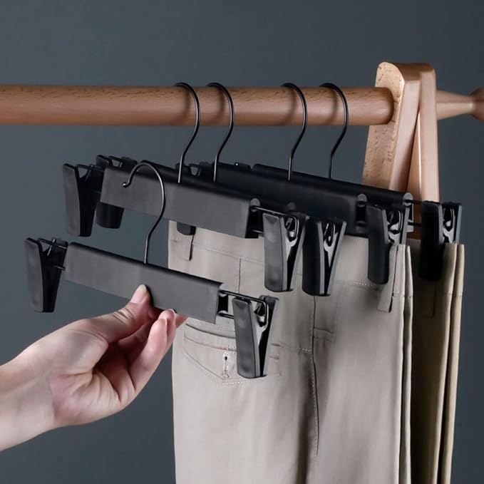 NORTHERN BROTHERS Pants Hangers, Black 30 Pack with Clips for Pants, Skirts, and Shorts - Plastic Bulk Hangers