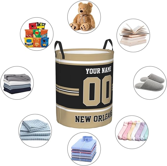 Custom New Orleans Laundry Hamper Personalized Laundry Basket Customized Name And Number Collapsible Storage Basket for Bedroom Bathroom Living Room Gifts