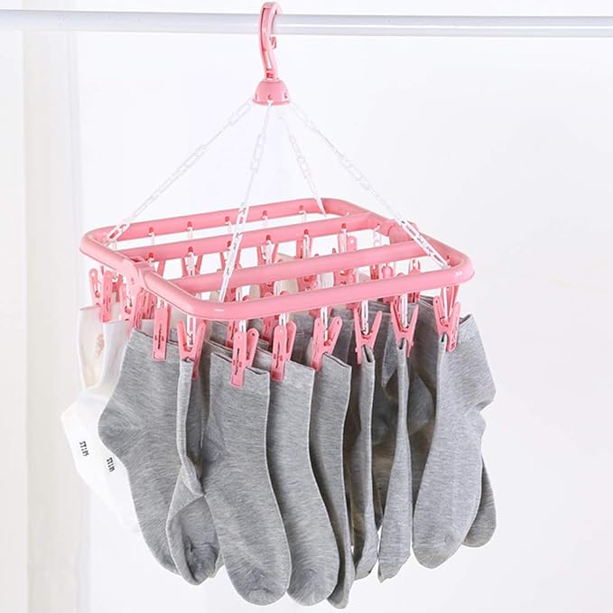 Clip and Drip Hanger Clothes Hanger Drying Rack 32 Clips (Pink)