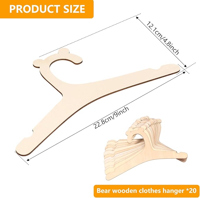 20Pcs Wooden Kids Hangers 9 inch Reusable Smooth Wooden Kids Hangers Cute Bear Baby Nursery Closet Hangers Newborn Hangers for Baby Toddler Kids Clothes Pants