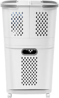 2-Tier Rolling Laundry Hamper, Removable Clothes Hamper Organizer with Wheels and Handle Stackable Laundry Baskets Laundry Basket Storage Laundry Bins for Bedroom Laundry Room Bathroom