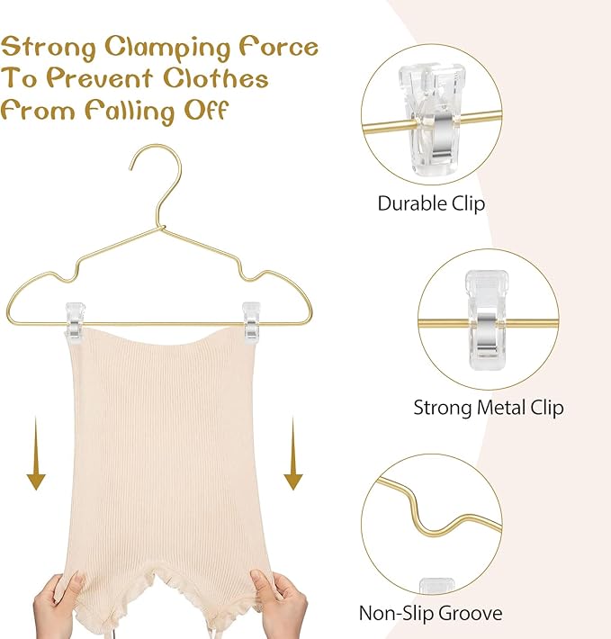 VWV Aluminum Clothes Hangers - with Adjustable Clips, 12.6 inches Long, 6.89 inches high, Suitable for Children's and Baby Clothes, 20-Pack Gold Hangers.