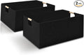 Fabric Storage Basket for Shelves, Collapsible Storage Bins with wood Handles, Rectangle Closet Baskets, Wardrobe Organiser, for Sorting Clothes, Family Items (Black) (2)