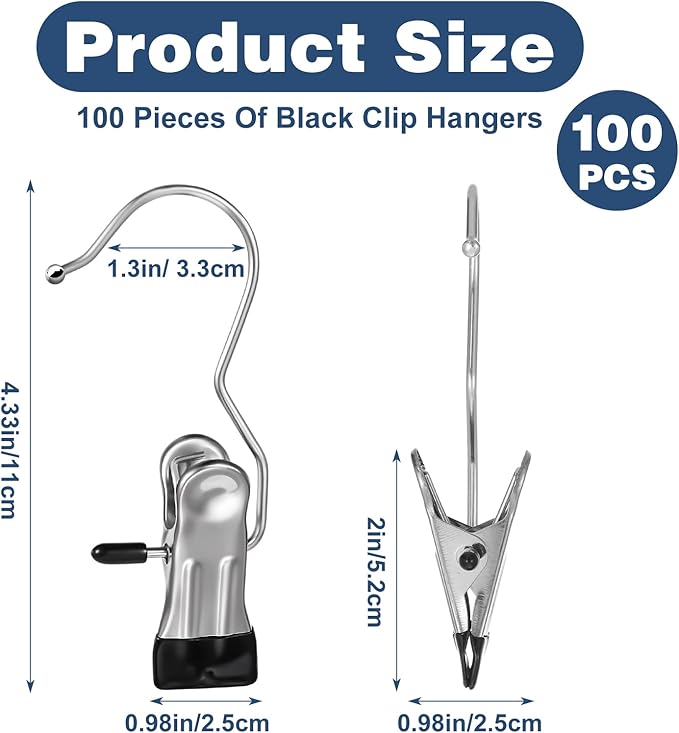 100 Pack Hanger Clips, Heavy Duty Laundry Hooks with 360° Rotation - Space Saving Clothes Pins for Closet, Boots, Pants, Hats, Towels (Silver)