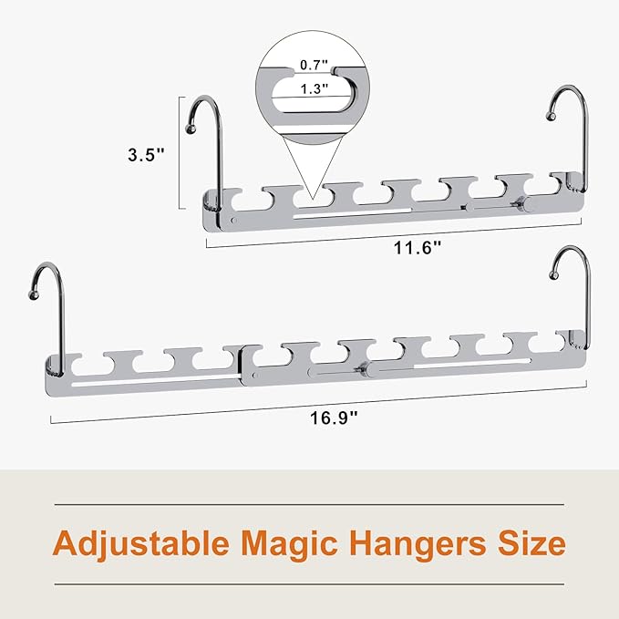 Sindax Space Saving Hangers Telescopic, 6 Holes Clothes Hangers Adjustment to 9 Holes, Upgraded Sturdy Metal Clothes Hangers Space Saving for Heavy Clothes, Closet Organizers and Storage - 8 Pack