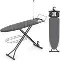 KINGBOARD Ironing Board, Compact Iron Board Full Size with Extra Thick Cover, 7 Adjustable Heights Stand with Hanger and Iron Rest, Large Heavy Duty Ironing Board with Storage Tray, 13x43 Black