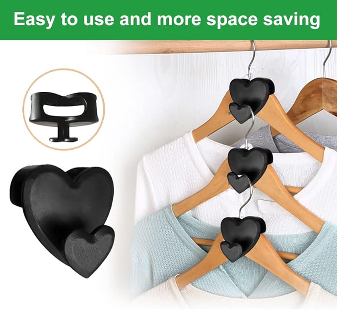 36 pcs Space Save Hanger Hooks, Clothes Hanger Connector Hooks, Space Save Closet Organizers, Triangles Hooks for Hanger,AS-seen-on-tv, Heart-Shaped Black