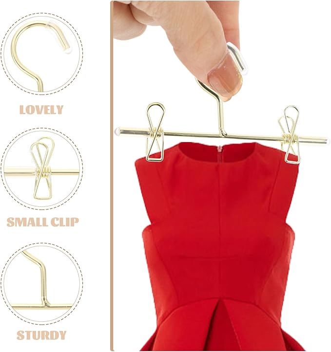 Luxshiny Mini Doll Clothes Hangers 5 Pcs Metal Wardrobe Accessories for Doll Dresses Shirts Pants Display 2.95In Durable Miniature Hangers for Dollhouse Decor