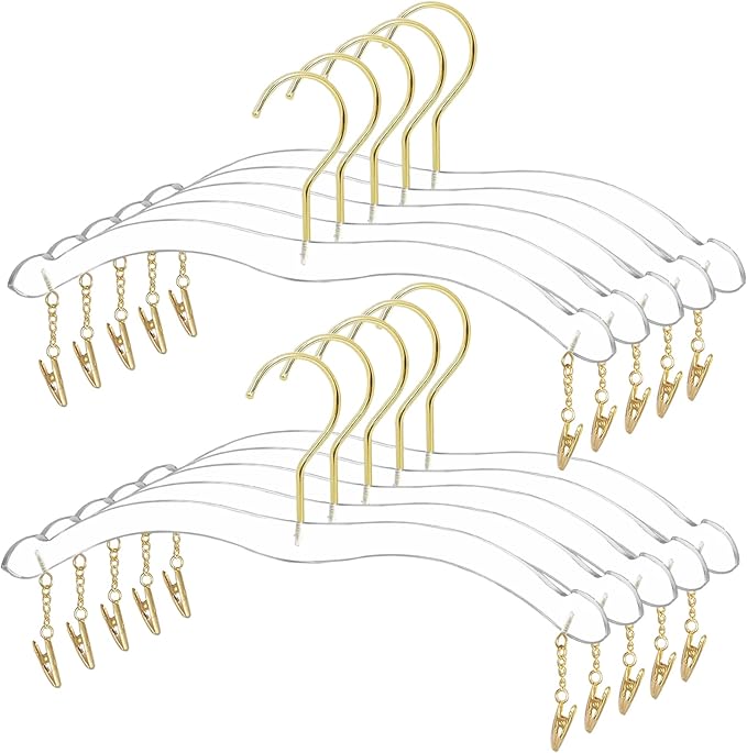 Besser Acrylic Underwear Bikinis Hanger,Acrylic Bralettes Hangers Rack Bras with Gold Hook,Lingerie Bikini Clear Hanger for Bras,Tank Tops 10 Pcs