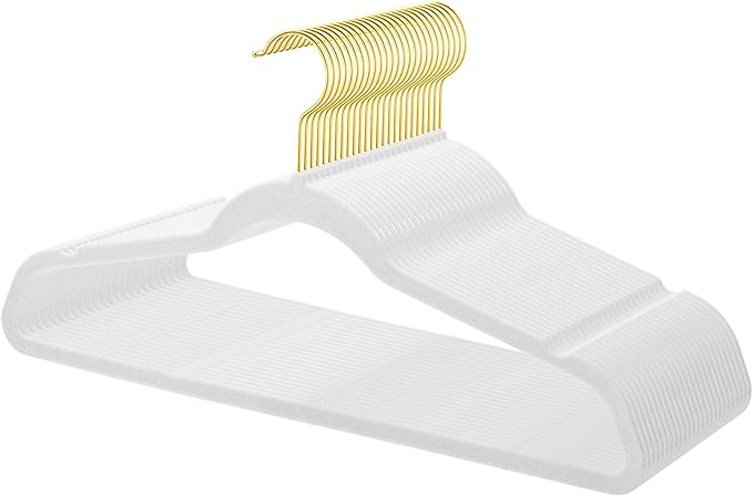 36-Pack Premium Velvet Hangers with Gold Hooks - Space-Saving Non-Slip Heavy-Duty Clothes Hangers for Coats, Suits, Dresses, and Sweaters - Slim Design, Closet Organizer (White-Gold)