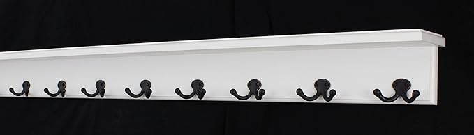 White Shelf Coat Rack with Aged Bronze Double Style Hooks (42" with 8 Hooks)