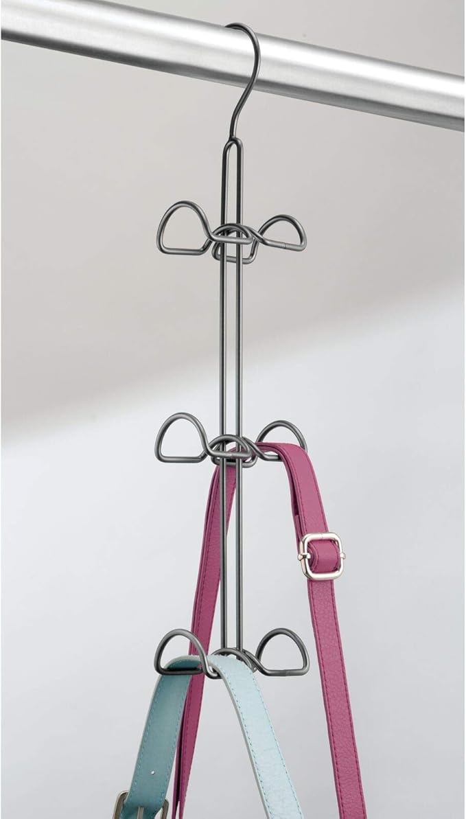 mDesign Metal Wire Over The Closet Rod Hanging Storage Organizer Hanger for Storing and Organizing Purses, Backpacks, Satchels, Crossovers, Handbags - 2 Pack - Graphite Gray