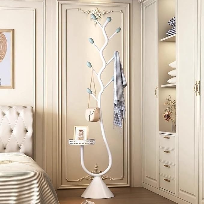 Coat Rack with Metal Base,Tree-Shaped Coat Rack for Bedroom, Entryway, Hallway(White)