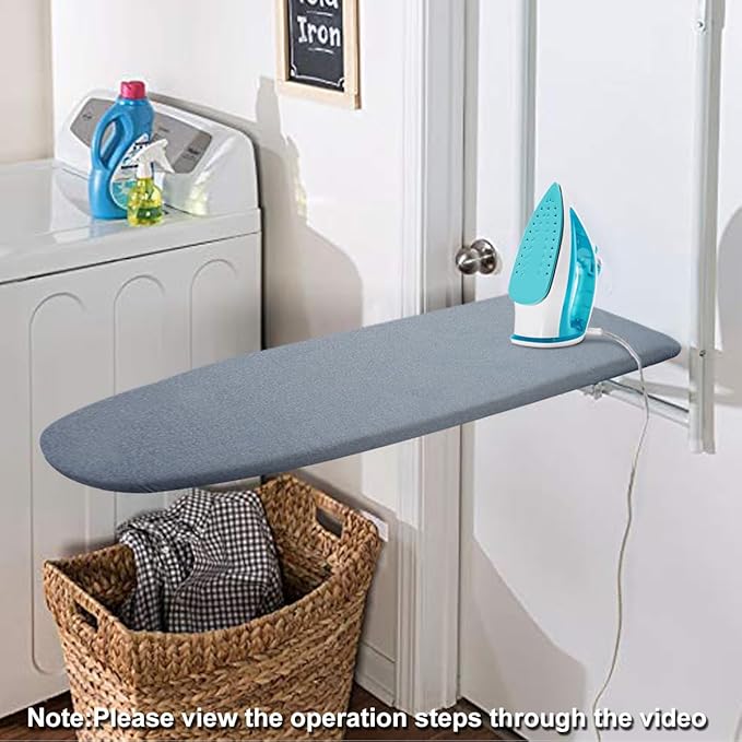 SheeChung 14"x42" Over The Door Ironing Board Cover,Thick Iron Covers with Fastener Straps & Pull Bungee Cord,Durable Scorch & Stain Resistant Padded Door Ironing Board Cover