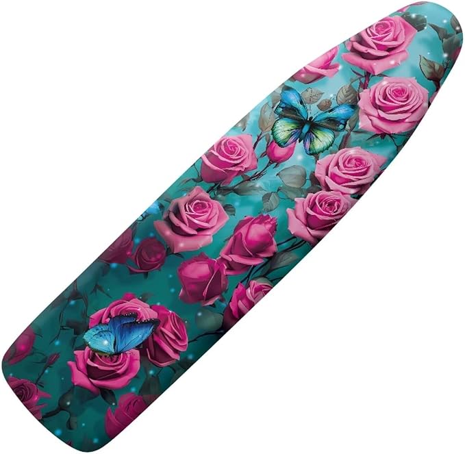 Pink Rose Ironing Board Cover and Pad Heat Reflective Stain Resistant Iron Board Cover with Padding Standard Size 15x54 Pressing Cloth for Ironing