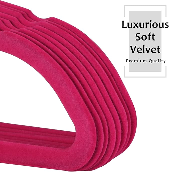 VECELO Premium Velvet Clothes Hangers Suit Heavy Duty (60 Pack)-Non Slip & Space-Saving with 8 Finger Clips & Tie Rack Excellent for Men and Women,Dark Rose Red