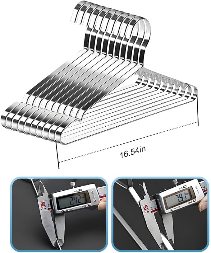 Koja Premium 16.5 inch 304 Stainless Steel 8.0mm Clothes and Coat Hangers, Heavy Duty Metal Hangers, Non-Slip, Space-Saving, Durable Closet Organizer for Shirts, Jackets, Suits, Pants 10-Pack