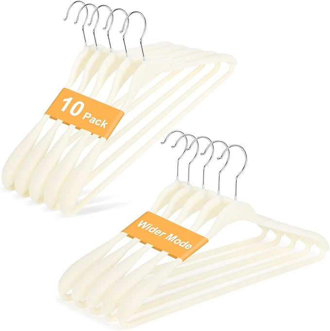 10 Pack Sweater Hangers No Shoulder Bump - Heavy Duty Coat Suit Hangers - Wide Shoulder Thick New Velvet Clothes Hanger - Non Slip Clothing Hanger for Sweaters, Jacket, Wedding Dress, Shirt, Closet