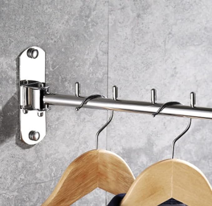 Clothes Hanger Rack Swing Arm, Folding Clothes Hanger Wall Mounted Space Saving Drying Rack, Stainless Steel 304 Laundry Room Valet Hook Holder, Foldable Hanging Hook Rod (Silver)