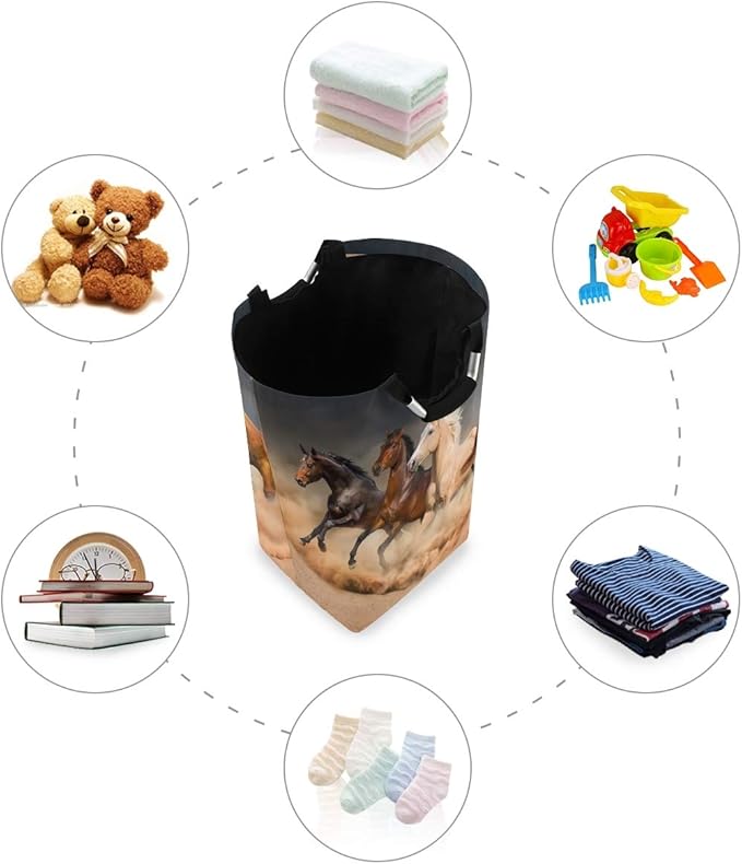 CaTaKu Animal Horse Laundry Hamper, Horse Laundry Basket Box Large Storage Collapsible Tall Clothes Hamper for Laundry Room Bedroom