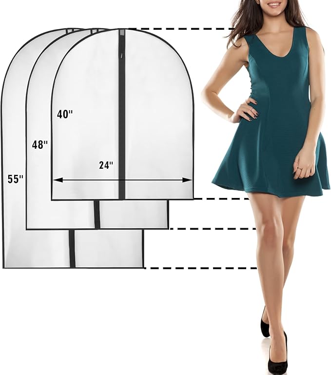 Garment Bags for Hanging Clothes, Clear Proof Suits Covers with 4" Gussets for Closet Storage and Travel Hanging Clothes Bag for Coat, Sweater, Jacket, Dress, Shirts (10 Pack - 24" x 48")