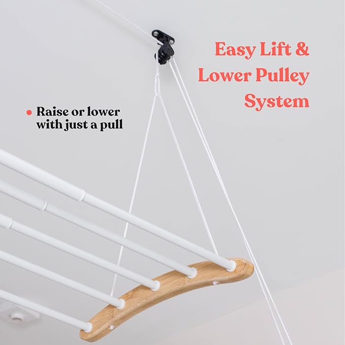 Ceiling Mounted Drying Racks for Laundry-Space-Saving Ceiling Clothes Drying Rack-Pulley Drying Rack-Wood, Metal, Ceiling Clothing Rack-Ceiling Mount Drying Rack-Clothes Drying Rack Ceiling Mounted