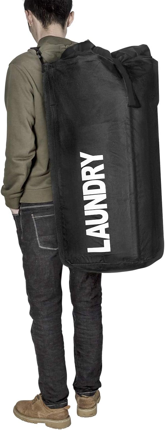 Chrislley 106L Extra Large Laundry Hamper with Drawstring Dorm Room Backpack Laundry Bag Collapsible Laundry Basket for College Students Travel Day Trip（Black）
