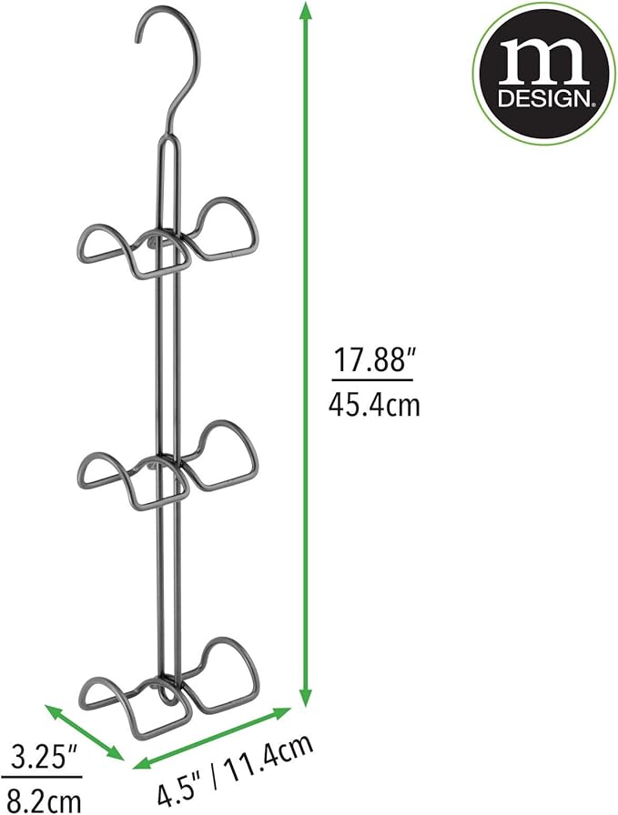 mDesign Metal Wire Over The Closet Rod Hanging Storage Organizer Hanger for Storing and Organizing Purses, Backpacks, Satchels, Crossovers, Handbags - 2 Pack - Graphite Gray