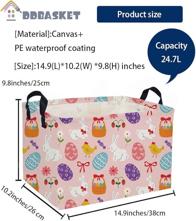 Rectangular Easter Basket Kids Basket Rectangular Cute Storage Bin Organizer Box Room Decor for Home Decor.(Bowknot eggs)