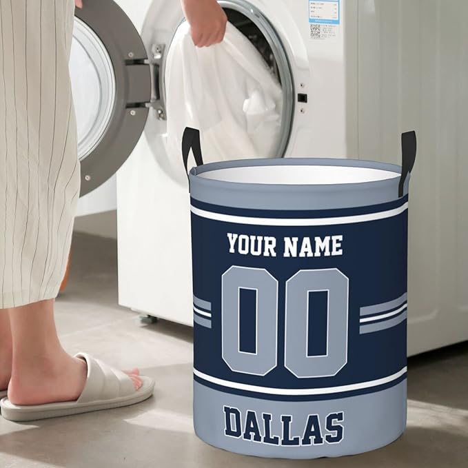 Custom Dallas Laundry Hamper Personalized Laundry Basket Customized Name And Number Collapsible Storage Basket for Bedroom Bathroom Living Room Gifts