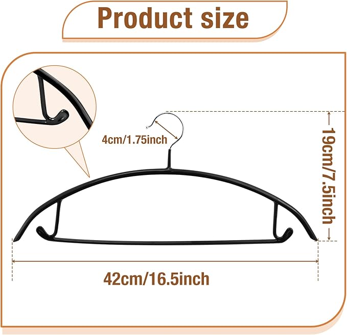 18 Pack Clothes Hangers, 16.5 inch PVC Coating Sweater Hangers, Non-Slip Rubber Coated Hanger, Heavy Duty No Shoulder Bump Metal Hanger for Closet Suit Jacket Shirt T-Shirt(Black)