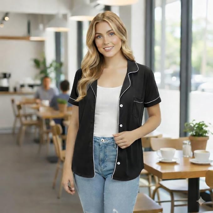 USBD Post Mastectomy Shirt with Drain Pockets Lapel Collar Post Op Button Down Recovery Tops