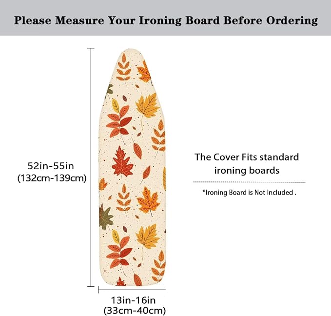 Marple Leaf Ironing Board Cover with Elastic Edge Stain Resistant Iron Board Cover Hook and Loop Fasteners 15x54 Inch Standard Size Pressing Cloth for Ironing