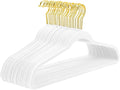 MIZGI White Velvet Hangers 50 Pack,Premium Gold Clothes Hangers Non-Slip Felt Hangers,Sturdy White Heavy Duty Coat,Durable Suit for Space Saving, No Flocked Marks