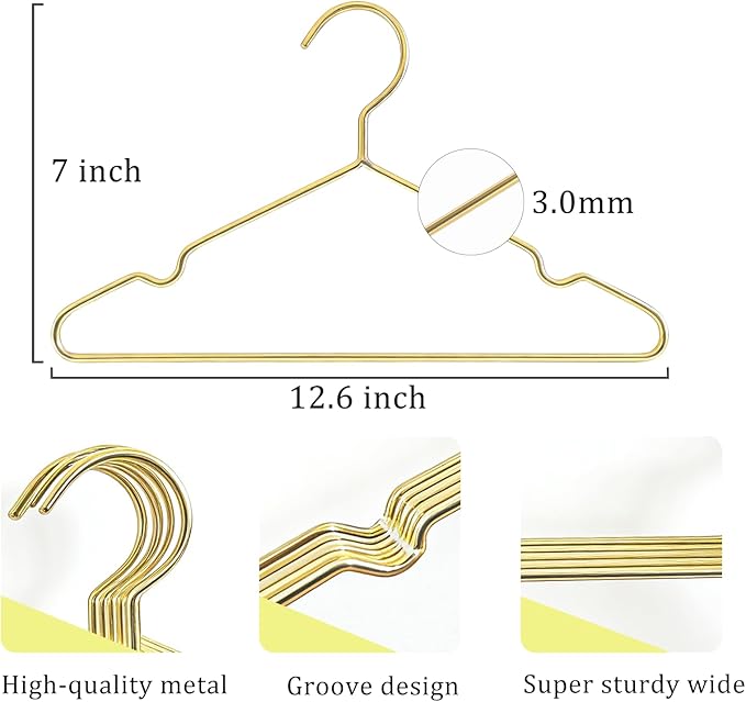 Gold Kids Wire Hangers 30 Pack,12.6 Inch Baby Strong Metal Hanger,Heavy Duty Metal Child Wire Hanger for Closet,Children's Gold Hangers
