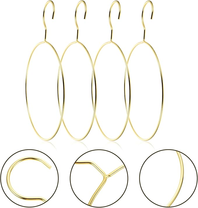 LUOZZY 4pcs Clothes Hanger Metal Belt Hangers Nordic Style Scarf Ring Hanger for Closet, Gold