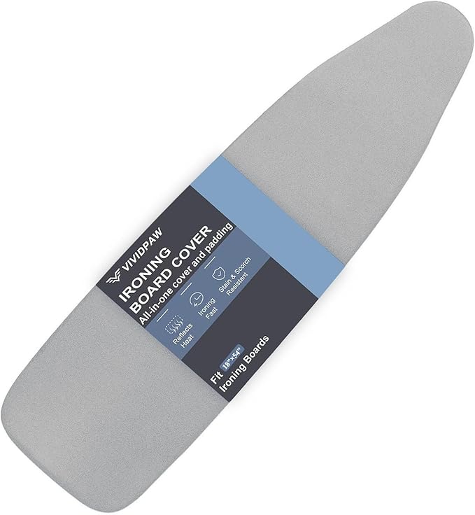 Ironing Board Cover and Pad 18x54, Thick Padding, Elastic Edge, Silicone Coated, Resist Scorching, Adjustable Fastener, Heavy Duty Padded Iron Board Covers (Grey)