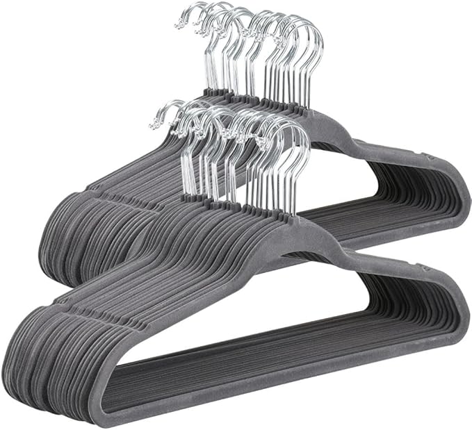 Yaheetech 100 Pack Non Slip Velvet Hangers Heavy Duty Flocked Coat Suit Hangers Space Saving Clothes Racks with 360° Swivel Hook, Gray