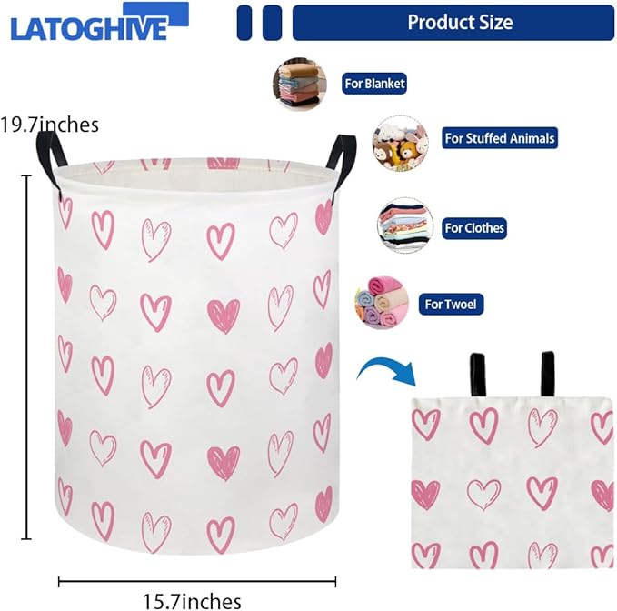 Baby Laundry Hamper kids laundry Basket Waterproof Laundry Bag for Bedroom Toy Clothes Organizer Room Décor(Pink Heart)