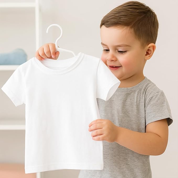 Baby Clothes Hangers 120 Pack, MJRASG White Plastic Kids Hangers 11.5" Space Saving Nonslip Toddler Hanger for Infant, Nursery, Newborn, Children, Slim Heavy Duty Hanger Bulk