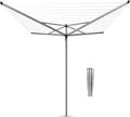 Brabantia Topspinner Outdoor 4 Arm Spinning Clothesline (197 ft/Ø 1.8") Rotating, Folding Clothes Drying Rack + Ground Spike (Gray)