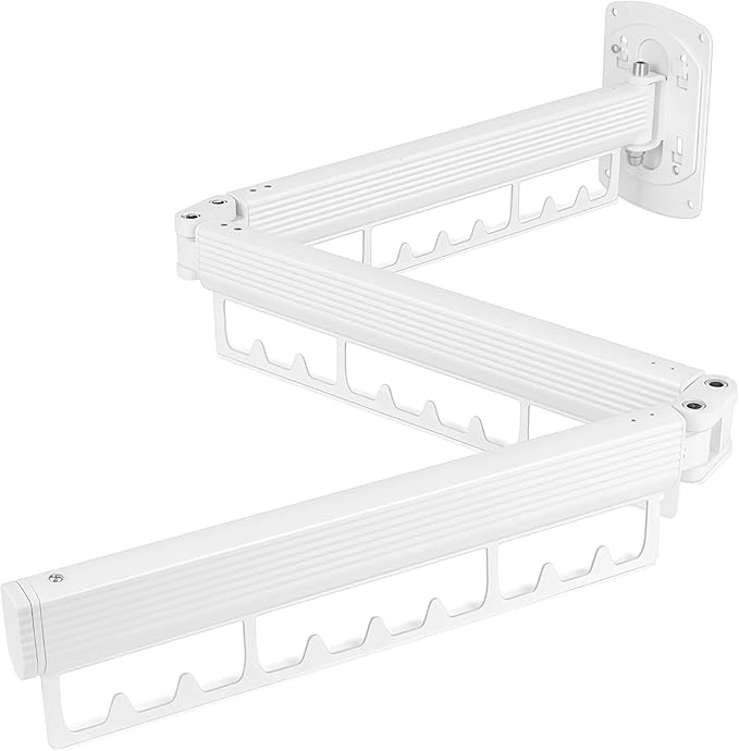 Clothes Drying Rack Wall Mounted,Collapsible & Retractable Laundry Hanging Rack, Space-Saving Indoor Outdoor Clothes Rack for Laundry Balcony Bedroom Bath Room (White)