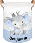 Personalized Laundry Basket, Custom Gift Laundry Hamper, Collapsible Nursery Waterproof Laundry Baskets, Dirty Clothes Toy Hamper with Handles Prince Elephant Dot