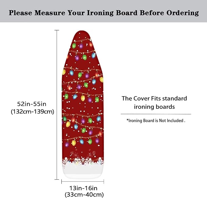 Christmas Lights Non Stick Scorch and Stain Resistant Cover Fits 15" x 54" Ironing Boards Heat Reflective Easy-Fit Ironing Board Cover Adjustable Fastener Straps