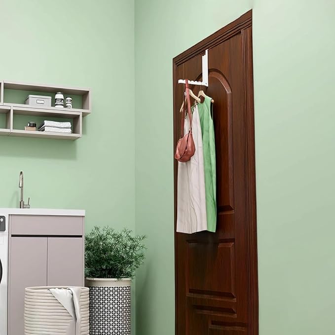2 Pcs Over The Door Drying Rack, Foldable Clothes Hanger, No Drill White Metal Hook for Laundry, Towels, Bathroom, Entryway